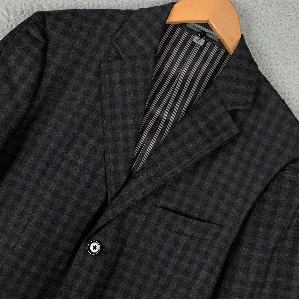 Johnston & Murphy Gingham Check Blazer Sport Coat Men's Medium M Gray Wool Blend